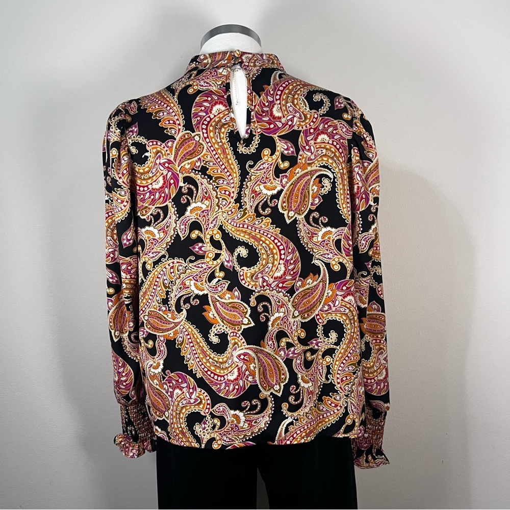 Who What Wear Paisley Boho Top Women’s Medium Long Sleeve Blouse - Picture 5 of 8